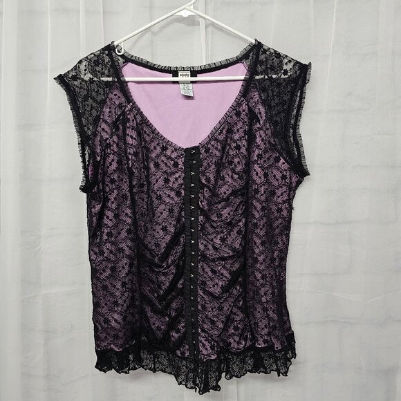 Studio 1940 Corset Blouse Lace Goth Grunge Fairy Whimsigoth Black Purple 22/24 - Picture 1 of 7
